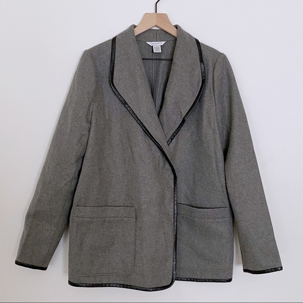 Liz Claiborne Gray Faux Leather Acrylic Blend Blazer Jacket - Large